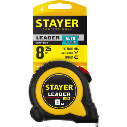 STAYER Leader, 8 м х 25 мм, рулетка с автостопом, Professional (3402-08-25)