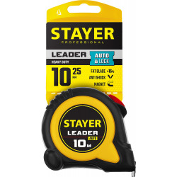 STAYER Leader, 10 м х 25 мм, рулетка с автостопом, Professional (3402-10-25)