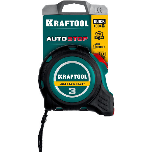 KRAFTOOL AutoStop, 3 м х 16 мм, профессиональная рулетка с автостопом (3412-3-16)