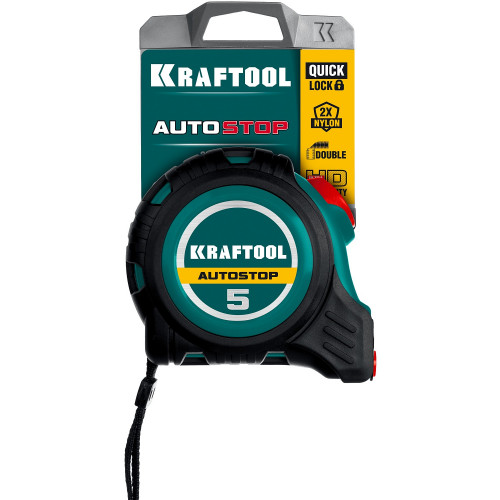 KRAFTOOL AutoStop, 5 м х 25 мм, профессиональная рулетка с автостопом (3412-5-25)