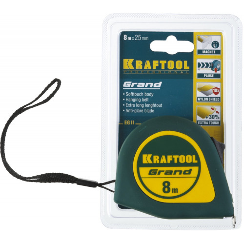 KRAFTOOL Grand, 8 м х 25 мм, рулетка (34022-08-25)