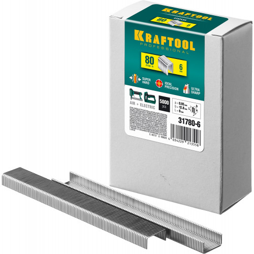 KRAFTOOL тип 21GA (80/Pr A/Senco AT) 6 мм, 5000 шт, скобы для степлера (31780-6)