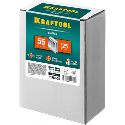 KRAFTOOL тип 18GA (55/90/C) 25 мм, 5000 шт, скобы для степлера (31789-25)