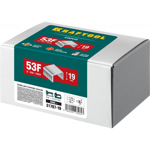 KRAFTOOL тип 20GA (53F/D/056) 19 мм, 5000 шт, скобы для степлера (31787-19)
