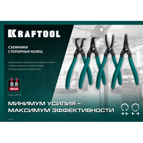 KRAFTOOL 180 мм, прямые губки, внутренний, Ссъемник стопорных колец (22812-1)