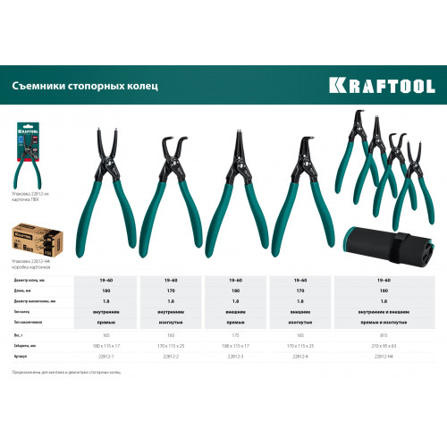 KRAFTOOL 180 мм, прямые губки, внешний, съемник стопорных колец (22812-3)