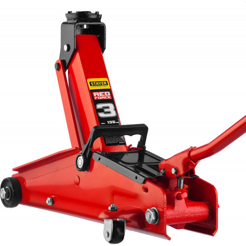 STAYER R-33 RED FORCE, 3 т, 135 - 400 мм, подкатной домкрат с увеличенным подъемом, Professional (43154-3)