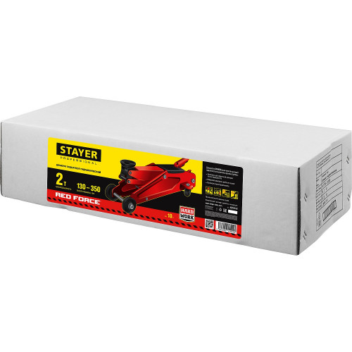 STAYER R-28 RED FORCE, 2 т, 130 - 350 мм, подкатной домкрат для легковых а/м, Professional (43153-2)