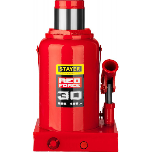 STAYER RED FORCE, 30 т, 285 - 465 мм, бутылочный гидравлический домкрат, Professional (43160-30)
