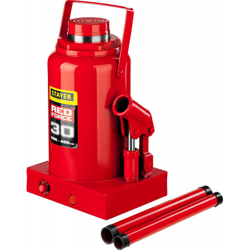 STAYER RED FORCE, 30 т, 285 - 465 мм, бутылочный гидравлический домкрат, Professional (43160-30)