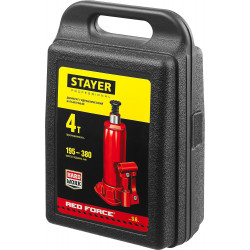 STAYER RED FORCE, в кейсе, 4 т, 195 - 380 мм, бутылочный гидравлический домкрат, Professional (43160-4-K)
