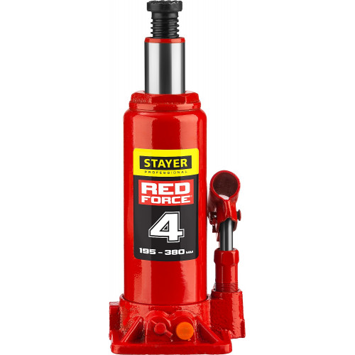 STAYER RED FORCE, в кейсе, 4 т, 195 - 380 мм, бутылочный гидравлический домкрат, Professional (43160-4-K)