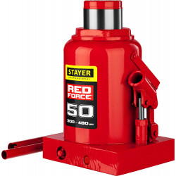 STAYER RED FORCE, 50 т, 300 - 480 мм, бутылочный гидравлический домкрат, Professional (43160-50)