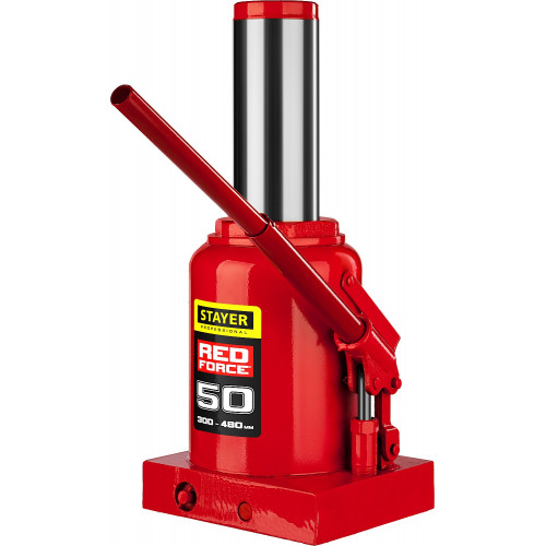 STAYER RED FORCE, 50 т, 300 - 480 мм, бутылочный гидравлический домкрат, Professional (43160-50)