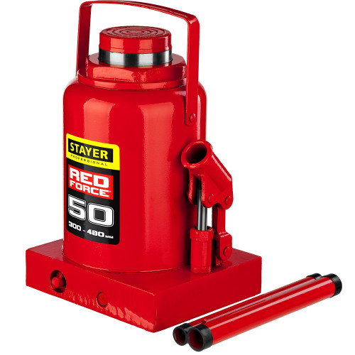 STAYER RED FORCE, 50 т, 300 - 480 мм, бутылочный гидравлический домкрат, Professional (43160-50)