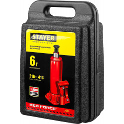 STAYER RED FORCE, в кейсе, 6 т, 216 - 413 мм, бутылочный гидравлический домкрат, Professional (43160-6-K)