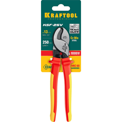 KRAFTOOL KSF-25V, d 13 мм, 250 мм, VDE, 1000 В, усиленный, диэлектрический кабелерез (23334-25V)