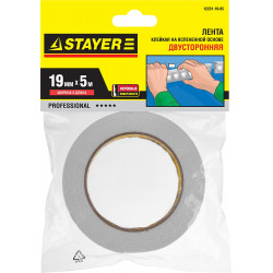 STAYER 19 мм, 5 м, белая, на вспененной основе, двухсторонняя клейкая лента, Professional (12231-19-05)