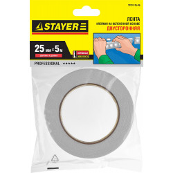 STAYER 25 мм, 5 м, белая, на вспененной основе, двухсторонняя клейкая лента, Professional (12231-25-05)