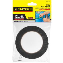 STAYER 12 мм, 5 м, черная, на вспененной основе, двухсторонняя клейкая лента, Professional (12233-12-05)