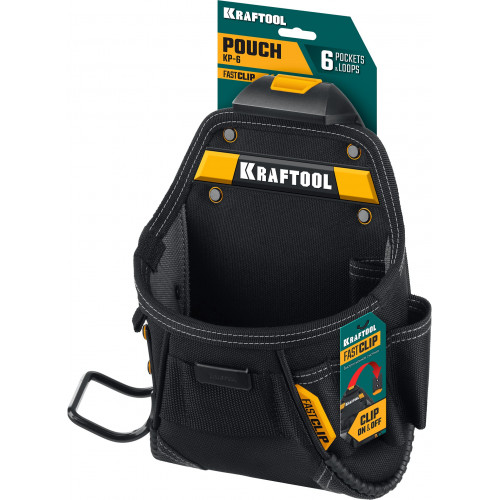 KRAFTOOL KP-6 с быстросъёмным креплением FastClip, 6 карманов и петель, 240 х 250 мм, поясная сумка (38775)