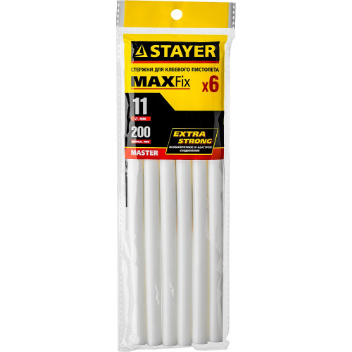 STAYER White, белые, 11 х 200 мм, 6 шт, клеевые стержни, Professional (2-06821-W-S06)