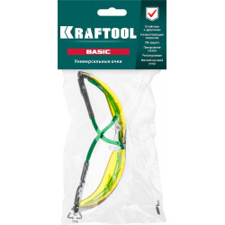 KRAFTOOL BASIC, открытого типа, жёлтые, стекло-моноблок с покрытием устойчивым к истиранию и запотеванию, защитные очки (110318)
