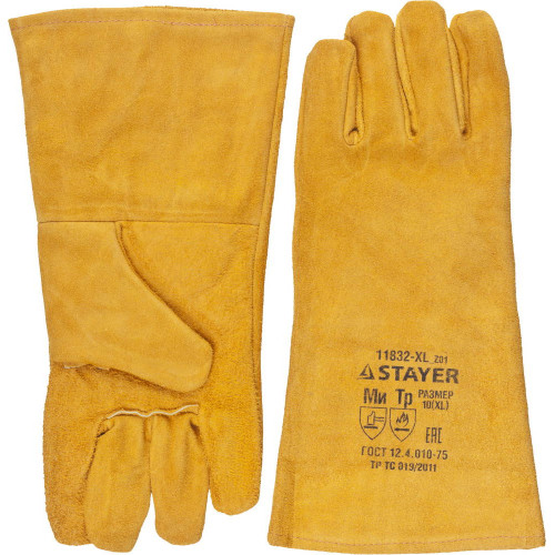 STAYER PROFI 350 мм, XL (10), с подкладкой, спилковые, для сварки и тяжелых механических работ, термостойкие краги, Professional (11332-XL)