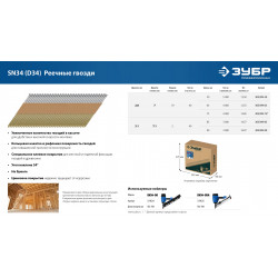ЗУБР SN34 (D34) 75 х 2.8 мм, реечные гвозди рифленые оцинкованные, 4000 шт (305399-75)