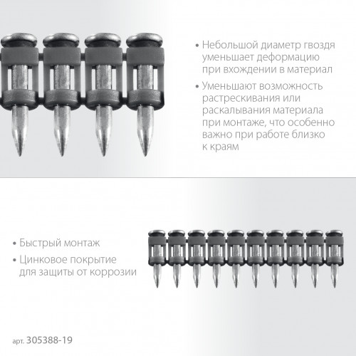 ЗУБР CN 19 х 2.7 мм, гвозди по бетону оцинкованные, 1000 шт (305388-19)