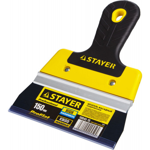 STAYER PROFlat, 150 мм, усиленная алюминиевая направляющая, двухкомпонентная ручка, анодированный, фасадный шпатель, Professional (10045-15)