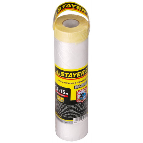 STAYER 15 м, 1.4 м, 9 мкм, с клейкой лентой маскер, защитная пленка, Professional (12255-140-15)