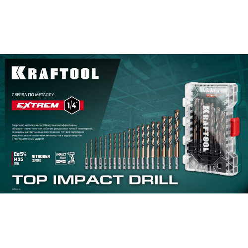 KRAFTOOL НЕХ-1/4″, d 3.2 х 75 мм, сверло по металлу для винтовёртов и шуруповертов IMPACT READY (29652-3.2)