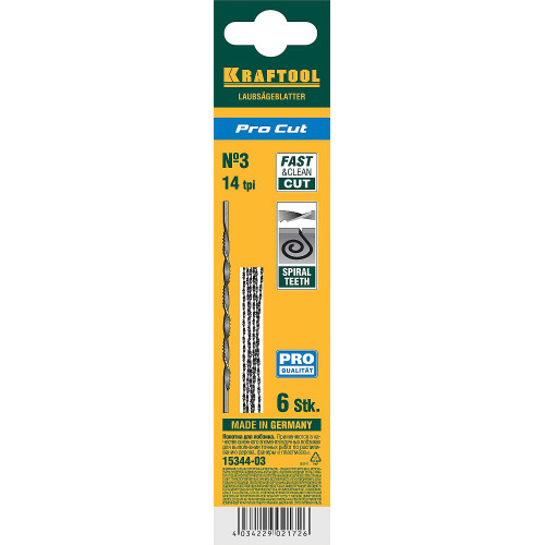 KRAFTOOL Pro Cut, 130 мм, 6 шт, спиральные полотна для лобзика (15344-03)