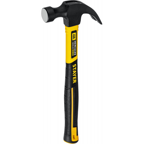 STAYER Hercules, 450 г, молоток-гвоздодёр столярный с фиберглассовой рукояткой, Professional (2026-450)