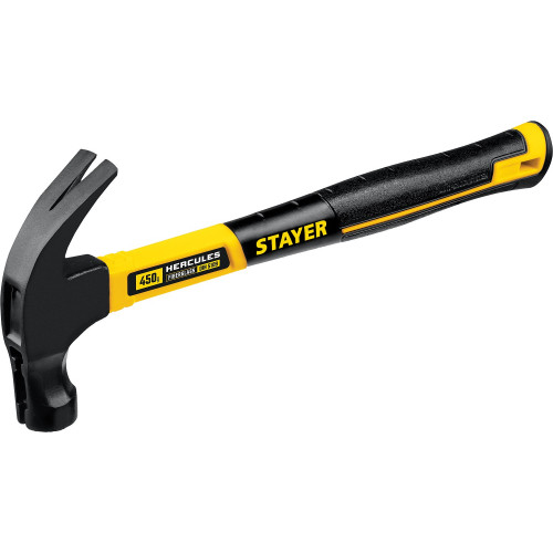 STAYER Hercules-M, 450 г, молоток-гвоздодёр столярный с фиберглассовой рукояткой, Professional (2027-450)