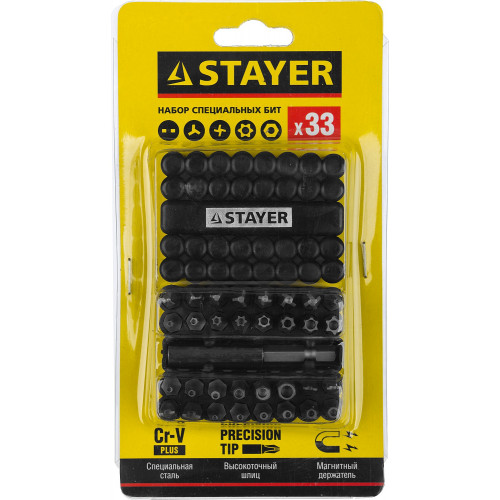 STAYER 33 шт, набор специальных бит с магнитным адаптером (26084-H33)