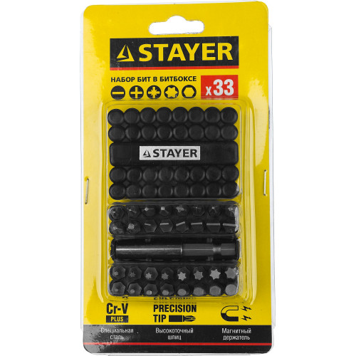STAYER 33 шт, набор бит с магнитным адаптером (26085-H33)