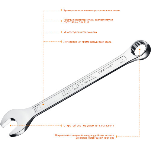 KRAFTOOL 21 мм, комбинированный гаечный ключ (27079-21)