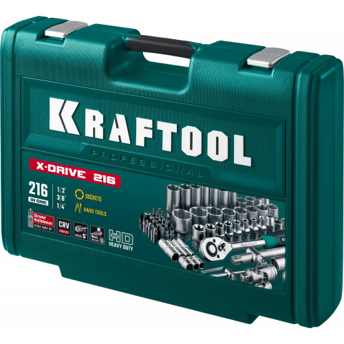 KRAFTOOL X Drive, 216 предм., (1/2″+3/8″+1/4″), универсальный набор инструмента (27888-H216)