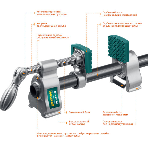 KRAFTOOL PC-34-6, 3/4″, трубная струбцина (32301-1)