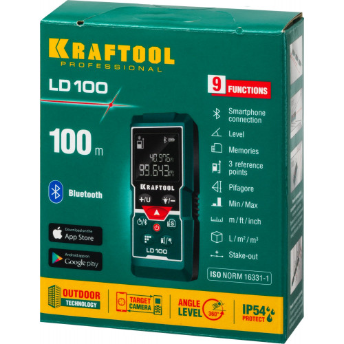 KRAFTOOL LD-100, 5 см - 100 м, лазерный дальномер (34765)