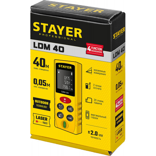 STAYER 40 м, лазерный дальномер, Professional (34956)