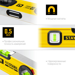 STAYER PRO STABIL, 1500 мм, усиленный профиль, магнитный уровень с поворотным глазком, Professional (3480-150)