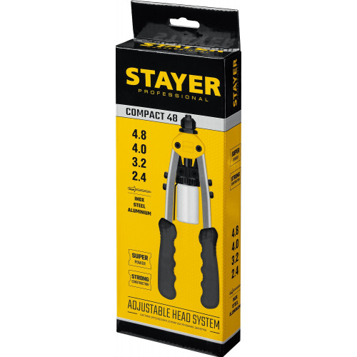 STAYER Compact-48, 2.4 - 4.8 мм, 280 мм, компактный двуручный заклепочник, Professional (3116)