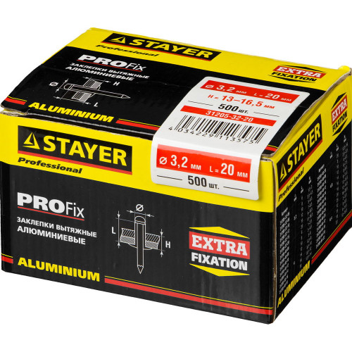 STAYER Pro-FIX, 3.2 х 20 мм, 500 шт, алюминиевые заклепки, Professional (31205-32-20)