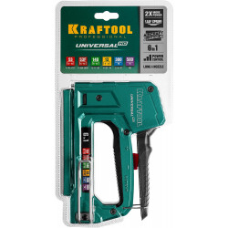 KRAFTOOL Universal-HD, 6-в-1: 53 (A/10/JT21) 23GA (6 - 14 мм)/140 (G/11/57) 20GA (8 - 14 мм)/13/53F/300/500, универсальный алюминиевый степлер (3188)