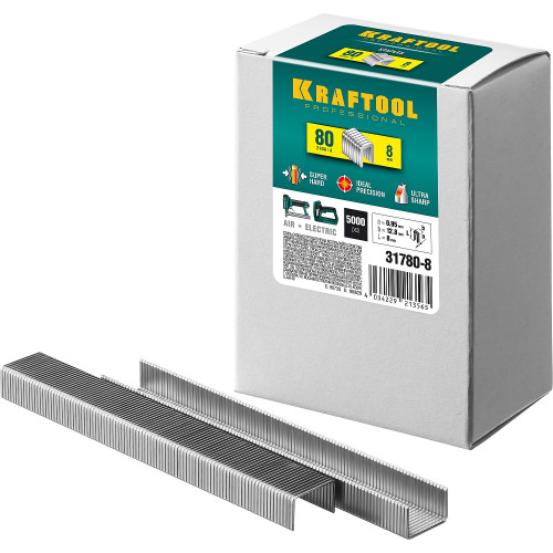 KRAFTOOL тип 21GA (80/Pr A/Senco AT) 8 мм, 5000 шт, скобы для степлера (31780-8)
