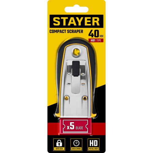 STAYER 40 мм, 5 доп. лезвий, скребок с выдвижным лезвием (08537)