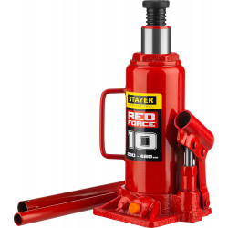 STAYER RED FORCE, 10 т, 230 - 460 мм, бутылочный гидравлический домкрат, Professional (43160-10)
